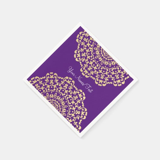 Elegant Gold Deep Paarse Lacy Patterned Servetten (Hoek)