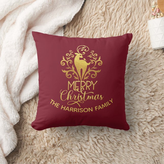 Elegant Gold Deer Merry kerstrood Kussen (Deken)