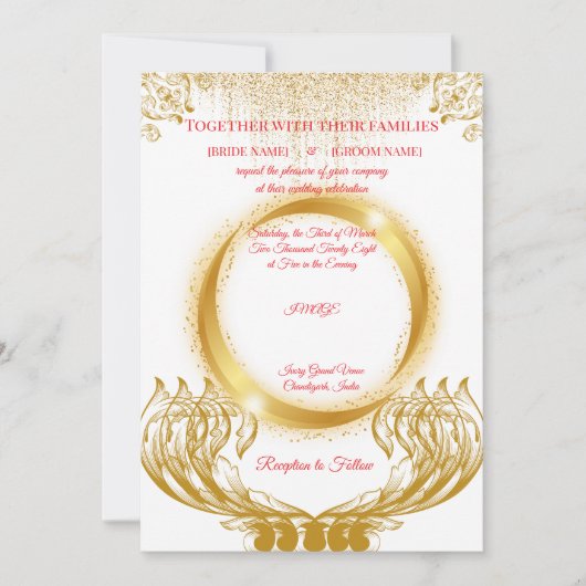 Elegant Gold Design Wedding Invitation on White (Devant)