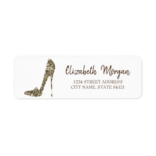 Elegant, Gold Diamond High Heels Adres Label (Voorkant)