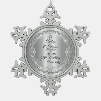 Elegant Gold Diamonds 25th Wedding Jubileum Tin Sneeuwvlok Ornament