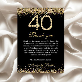 Elegant Gold Diamonds 40th Birthday Thank you Card Bedankkaart