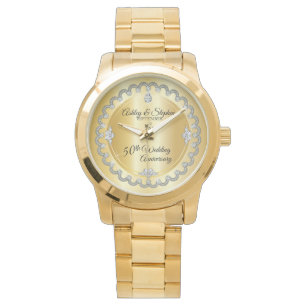 Elegant Gold Diamonds 50th Wedding Jubileum Horloge