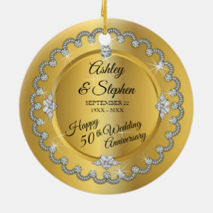 Elegant Gold Diamonds 50th Wedding Jubileum Keramisch Ornament