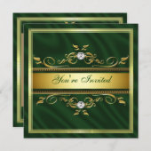 Elegant Gold Donker Groene Zijde Zijde/Satin Uitno Kaart (Voorkant / Achterkant)