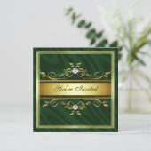 Elegant Gold Donker Groene Zijde Zijde/Satin Uitno Kaart (Staand voorkant)