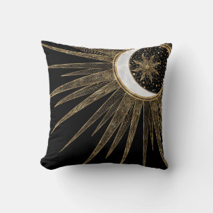 Elegant Gold Doodles Sun Moon Mandala Black Design Kussen