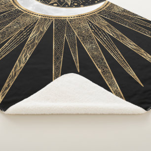 Elegant Gold Doodles Sun Moon Mandala Black Design Sherpa Deken