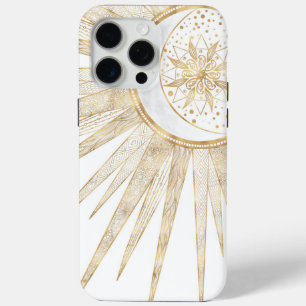 Elegant Gold Doodles Sun Moon Mandala Design iPhone 15 Pro Max Hoesje