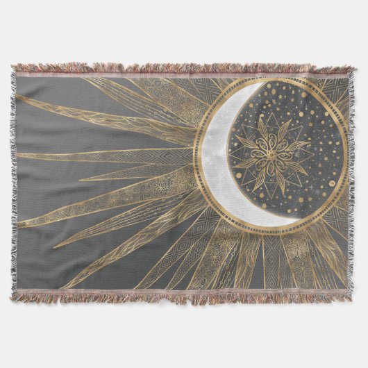 Elegant Gold Doodles Sun Moon Mandala Design Deken (Voorkant)