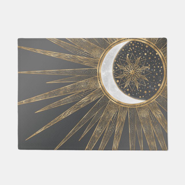 Elegant Gold Doodles Sun Moon Mandala Design Deurmat (Voorkant)