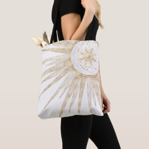 Elegant Gold Doodles Sun Moon Mandala Design Draagtas