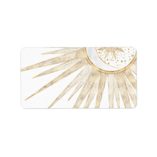 Elegant Gold Doodles Sun Moon Mandala Design Etiket