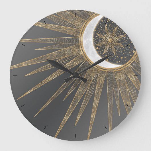 Elegant Gold Doodles Sun Moon Mandala Design Grote Klok (Voorkant)