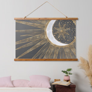 Elegant Gold Doodles Sun Moon Mandala Design Hangend Wandkleed