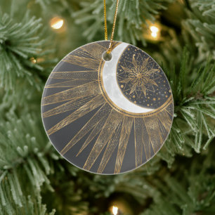 Elegant Gold Doodles Sun Moon Mandala Design Keramisch Ornament