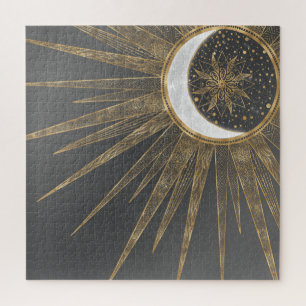 Elegant Gold Doodles Sun Moon Mandala Design Legpuzzel