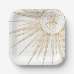 Elegant Gold Doodles Sun Moon Mandala Design Papieren Bordje