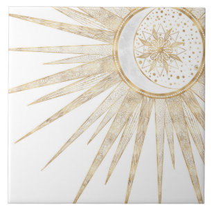 Elegant Gold Doodles Sun Moon Mandala Design Tegeltje