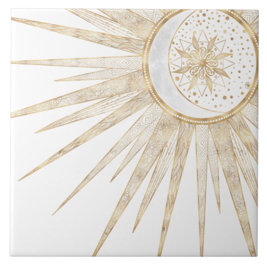 Elegant Gold Doodles Sun Moon Mandala Design Tegeltje (Voorkant)