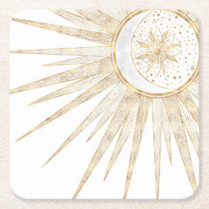 Elegant Gold Doodles Sun Moon Mandala Design Vierkante Kartonnen Onderzetter