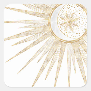 Elegant Gold Doodles Sun Moon Mandala Design Vierkante Sticker