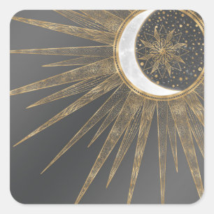 Elegant Gold Doodles Sun Moon Mandala Design Vierkante Sticker