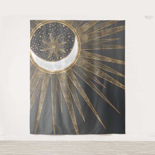 Elegant Gold Doodles Sun Moon Mandala Design Wandkleed (Voorkant)