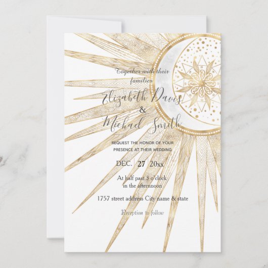 Elegant Gold Doodles Sun Moon Mandala Wedding Kaart (Voorkant)