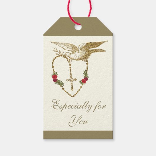 Elegant Gold Dove Heilige Rosary  Rozen Cadeaulabel (Voorkant)