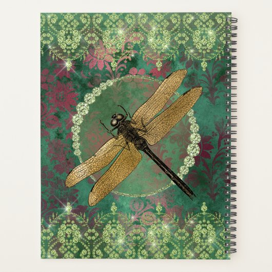 Elegant Gold Dragonfly op groen met Rhinestones Planner (Achterkant)