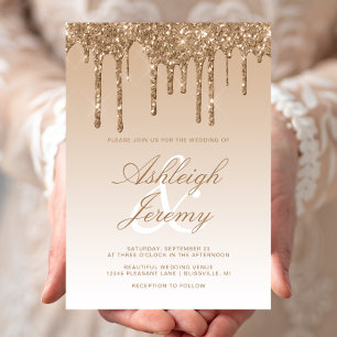 Elegant Gold Driving Glitter Script Weduwen Kaart