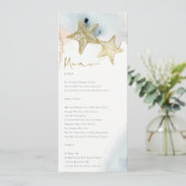 ELEGANT GOLD DUSKY BLUE BEACHY STARFISH WEDDING MENU (Staand voorkant)