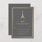 Elegant Gold Eiffel Tower op Gray Wedding RSVP Kaart (Voorkant / Achterkant)