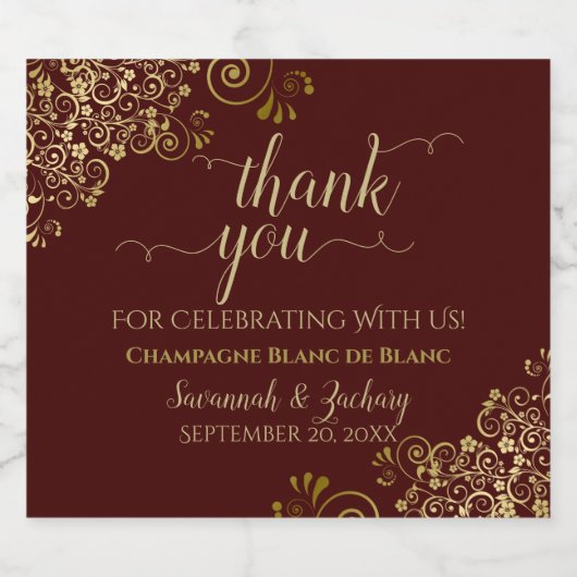 Elegant Gold en Auburn Brown Weddenschap Hartelijk Sparkling Wijnetiket (Enkel label)