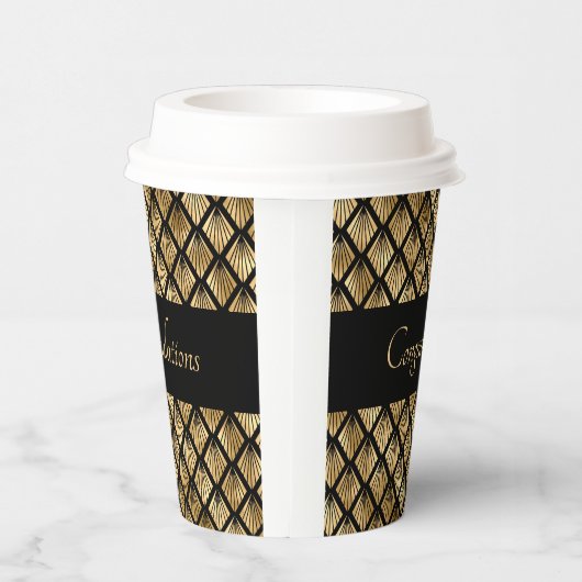 Elegant Gold en Black Art Deco Geometrische ventil Papieren Bekers (Rechts)