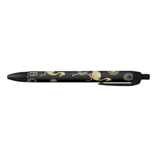 Elegant Gold en Black Flamingo Art Monogram Zwarte Inkt Pen (Bodem)