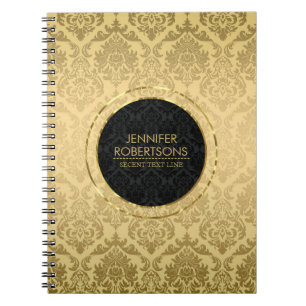 Elegant Gold en Black Floral Damaskers Notitieboek