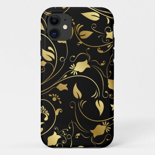 Elegant Gold en Black Floral iPhone draagtas Case-Mate iPhone Case (Achterkant)