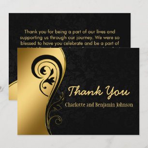 Elegant Gold en Black Floral Wedding Bedankkaart