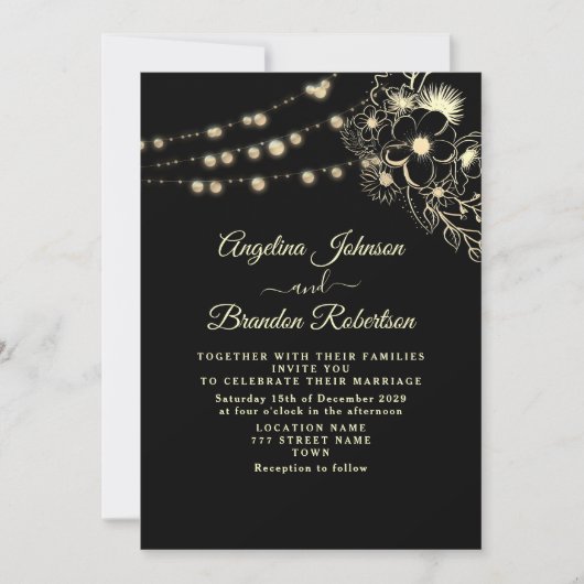 Elegant Gold en Black Wedding Kaart (Voorkant)