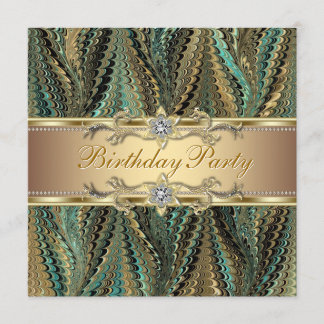 Elegant Gold en Blauwgroen Blue Birthday Party Kaart
