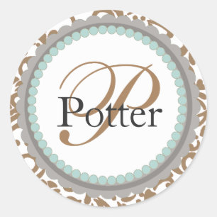 Elegant Gold en Blauwgroen monogrammed Wedding Sti Ronde Sticker