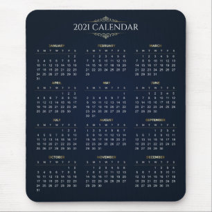 Elegant Gold en Blue 2021-kalender Mousepad Muismat