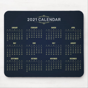 Elegant Gold en Blue 2021-kalender Mousepad Muismat