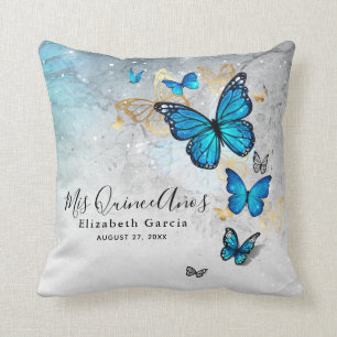 Elegant Gold en Blue Butterfly Mis Quince Anos Kussen