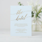 Elegant Gold en Blue Calligraphy Hotel Informatiekaartje (Staand voorkant)