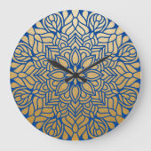 Elegant Gold en Blue Floral Mandala Grote Klok (Voorkant)