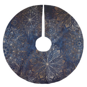 Elegant Gold en Dark Blue Floral Mandala Pattern Kerstboom Rok