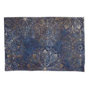 Elegant Gold en Dark Blue Floral Mandala Pattern Kussensloop